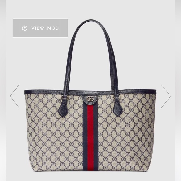 Gucci Ophidia Medium Tote Bag - Beige and Blue Supreme - Picture 14 of 16